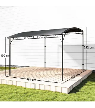 Pérgola de Pared 2,8x3,8 m con Techo Inclinado Orificios de Drenaje y Estructura Metálica Gris