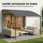 Pérgola de Pared 2,8x3,8 m con Techo Inclinado Orificios de Drenaje y Estructura Metálica Gris