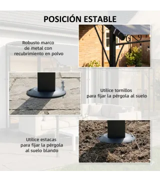 Pérgola de Pared 2,8x3,8 m con Techo Inclinado Orificios de Drenaje y Estructura Metálica Gris