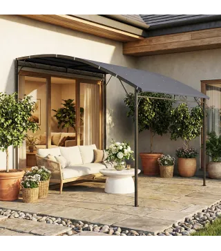 Pérgola de Pared 2,8x3,8 m con Techo Inclinado Orificios de Drenaje y Estructura Metálica Gris