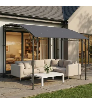 Pérgola de Pared 2,8x3,8 m con Techo Inclinado Orificios de Drenaje y Estructura Metálica Gris