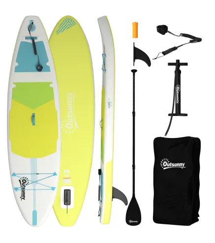 Tabla de Paddle Surf Hinchable 320 cm, con Superficie Antideslizante Remo de Aluminio Ajustable Quilla Bomba y Mochila