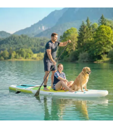 Tabla de Paddle Surf Hinchable 320 cm, con Superficie Antideslizante Remo de Aluminio Ajustable Quilla Bomba y Mochila