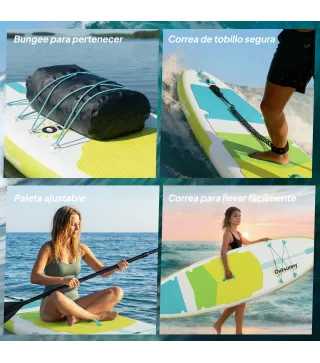 Tabla de Paddle Surf Hinchable 320 cm, con Superficie Antideslizante Remo de Aluminio Ajustable Quilla Bomba y Mochila