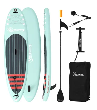 Tabla de Paddle Surf Hinchable 320 cm, con Superficie Antideslizante Remo de Aluminio Ajustable Quilla Bomba y Mochila