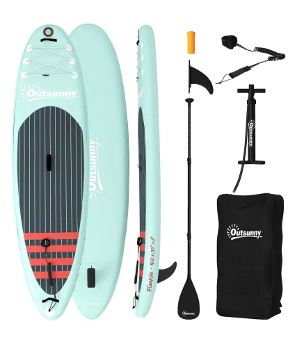 Tabla de Paddle Surf Hinchable 320 cm, con Superficie Antideslizante Remo de Aluminio Ajustable Quilla Bomba y Mochila