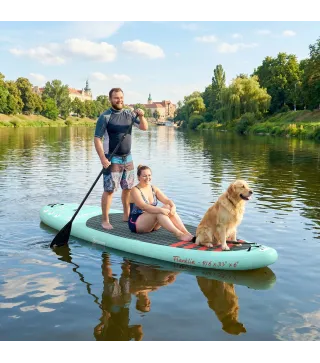 Tabla de Paddle Surf Hinchable 320 cm, con Superficie Antideslizante Remo de Aluminio Ajustable Quilla Bomba y Mochila