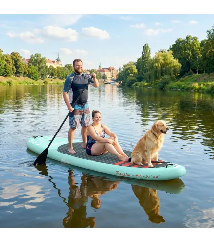 Tabla de Paddle Surf Hinchable 320 cm, con Superficie Antideslizante Remo de Aluminio Ajustable Quilla Bomba y Mochila