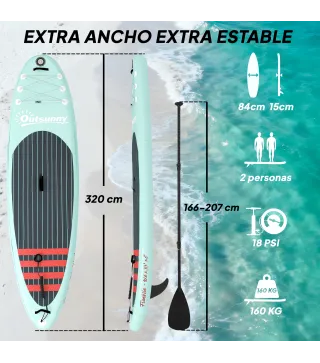 Tabla de Paddle Surf Hinchable 320 cm, con Superficie Antideslizante Remo de Aluminio Ajustable Quilla Bomba y Mochila