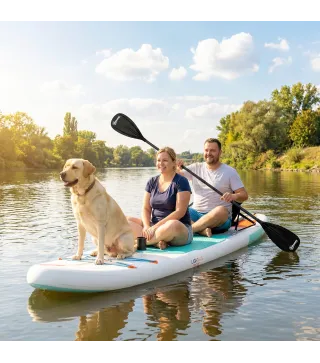 Tabla Paddle Surf Hinchable SUP Extra Largo de 335 cm con Asiento Remo Convertible Aletas Bomba y Mochila Carga 180 kg