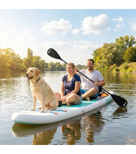 Tabla Paddle Surf Hinchable SUP Extra Largo de 335 cm con Asiento Remo Convertible Aletas Bomba y Mochila Carga 180 kg