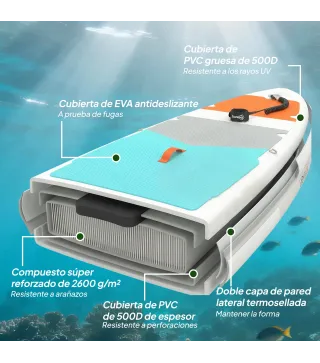 Tabla Paddle Surf Hinchable SUP Extra Largo de 335 cm con Asiento Remo Convertible Aletas Bomba y Mochila Carga 180 kg