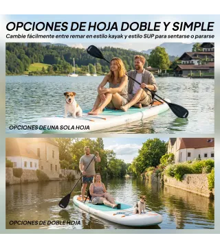 Tabla Paddle Surf Hinchable SUP Extra Largo de 335 cm con Asiento Remo Convertible Aletas Bomba y Mochila Carga 180 kg