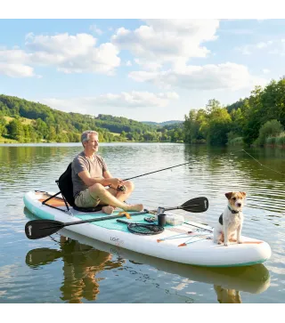 Tabla Paddle Surf Hinchable SUP Extra Largo de 335 cm con Asiento Remo Convertible Aletas Bomba y Mochila Carga 180 kg