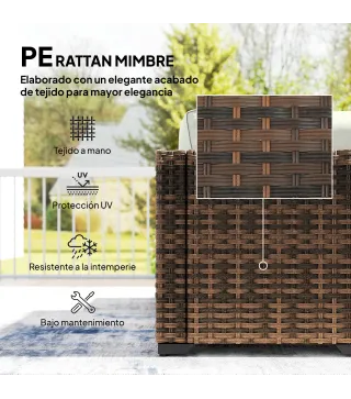 Conjunto de Jardín Exterior de Ratán de 6 Piezas con Silla Esquinero 2 Sillas sin Brazos Reposapiés y Mesa Marrón