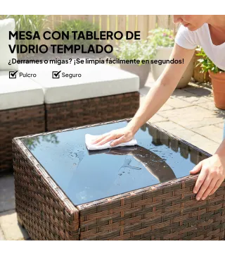 Conjunto de Jardín Exterior de Ratán de 6 Piezas con Silla Esquinero 2 Sillas sin Brazos Reposapiés y Mesa Marrón