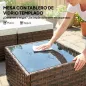Conjunto de Jardín Exterior de Ratán de 6 Piezas con Silla Esquinero 2 Sillas sin Brazos Reposapiés y Mesa Marrón