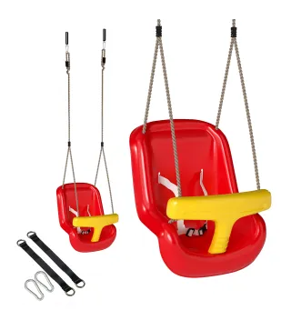 Columpio Infantil Cuerda Ajustable con Respaldo Alto Barandilla de Seguridad en T para Interior Exterior Rojo