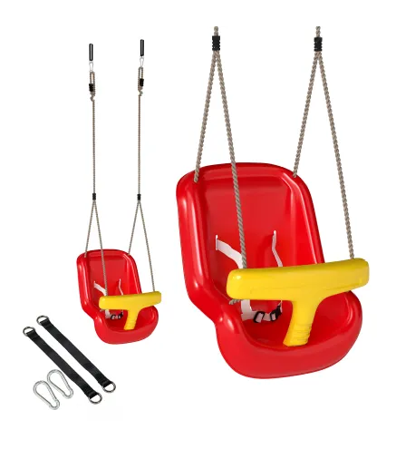 Columpio Infantil Cuerda Ajustable con Respaldo Alto Barandilla de Seguridad en T para Interior Exterior Rojo