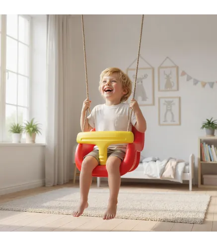 Columpio Infantil Cuerda Ajustable con Respaldo Alto Barandilla de Seguridad en T para Interior Exterior Rojo