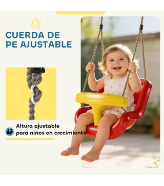 Columpio Infantil Cuerda Ajustable con Respaldo Alto Barandilla de Seguridad en T para Interior Exterior Rojo