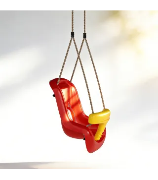 Columpio Infantil Cuerda Ajustable con Respaldo Alto Barandilla de Seguridad en T para Interior Exterior Rojo