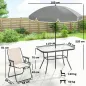 Conjunto de Mesa y Sillas Jardín de 8 Piezas con Sombrilla 6 Sillas Plegables Mesa de Vidrio Templado Crema