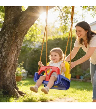 Columpio Infantil 3 en 1 Cuerda Ajustable con Respaldo Desmontable Barra en T Cinturón de Seguridad Azul Oscuro