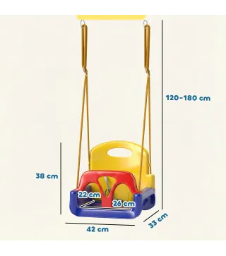 Columpio Infantil 3 en 1 Cuerda Ajustable con Respaldo Desmontable Barra en T Cinturón de Seguridad Azul Oscuro