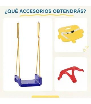 Columpio Infantil 3 en 1 Cuerda Ajustable con Respaldo Desmontable Barra en T Cinturón de Seguridad Azul Oscuro