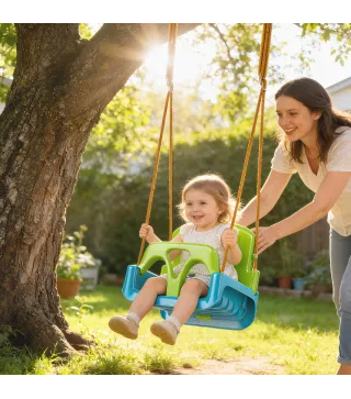Columpio Infantil 3 en 1 Cuerda Ajustable con Respaldo Desmontable Barra en T Cinturón de Seguridad Verde Oscuro