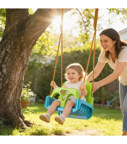 Columpio Infantil 3 en 1 Cuerda Ajustable con Respaldo Desmontable Barra en T Cinturón de Seguridad Verde Oscuro