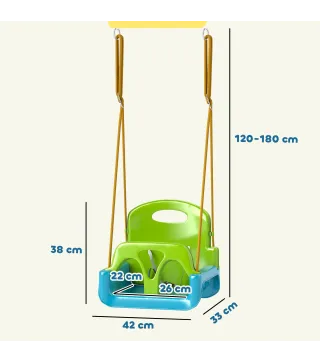 Columpio Infantil 3 en 1 Cuerda Ajustable con Respaldo Desmontable Barra en T Cinturón de Seguridad Verde Oscuro