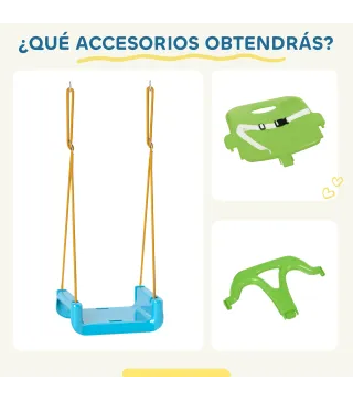 Columpio Infantil 3 en 1 Cuerda Ajustable con Respaldo Desmontable Barra en T Cinturón de Seguridad Verde Oscuro