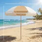 Sombrilla de Playa con Flecos Ø175 cm Sombrilla de Terraza Exterior con Altura Ajustable Inclinación 30° Blanco y Beige