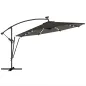 Parasol Excéntrico con Luces LED Solares Ø345 cm Sombrilla Jardín de Aluminio con Base Cruzada Manivela Funda Gris