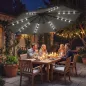 Parasol Excéntrico con Luces LED Solares Ø345 cm Sombrilla Jardín de Aluminio con Base Cruzada Manivela Funda Gris