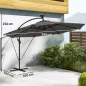 Parasol Excéntrico con Luces LED Solares Ø345 cm Sombrilla Jardín de Aluminio con Base Cruzada Manivela Funda Gris