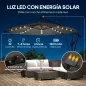 Parasol Excéntrico con Luces LED Solares Ø345 cm Sombrilla Jardín de Aluminio con Base Cruzada Manivela Funda Gris