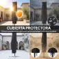 Parasol Excéntrico con Luces LED Solares Ø345 cm Sombrilla Jardín de Aluminio con Base Cruzada Manivela Funda Gris