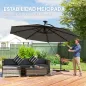 Parasol Excéntrico con Luces LED Solares Ø345 cm Sombrilla Jardín de Aluminio con Base Cruzada Manivela Funda Gris