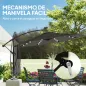 Parasol Excéntrico con Luces LED Solares Ø345 cm Sombrilla Jardín de Aluminio con Base Cruzada Manivela Funda Gris