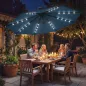Parasol Excéntrico con Luces LED Solares Ø345 cm Sombrilla Jardín de Aluminio con Base Cruzada Manivela Funda Azul