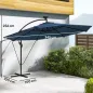 Parasol Excéntrico con Luces LED Solares Ø345 cm Sombrilla Jardín de Aluminio con Base Cruzada Manivela Funda Azul