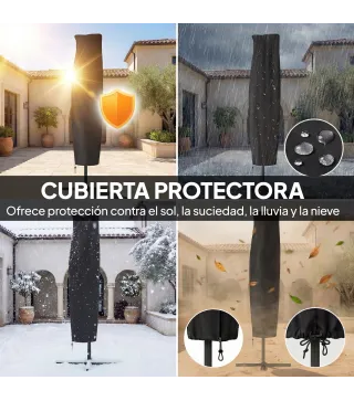 Parasol Excéntrico con Luces LED Solares Ø345 cm Sombrilla Jardín de Aluminio con Base Cruzada Manivela Funda Azul