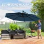 Parasol Excéntrico con Luces LED Solares Ø345 cm Sombrilla Jardín de Aluminio con Base Cruzada Manivela Funda Azul