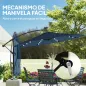 Parasol Excéntrico con Luces LED Solares Ø345 cm Sombrilla Jardín de Aluminio con Base Cruzada Manivela Funda Azul