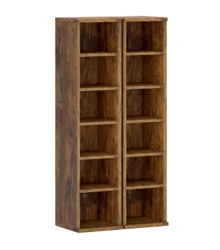 Set de 2 Estanterías para CDs y DVDs con 12 Compartimentos Estantes Ajustables 21x22,5x88,5 cm Marrón Rústico