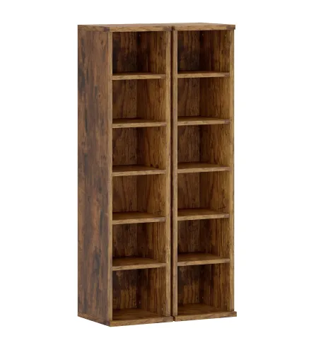 Set de 2 Estanterías para CDs y DVDs con 12 Compartimentos Estantes Ajustables 21x22,5x88,5 cm Marrón Rústico