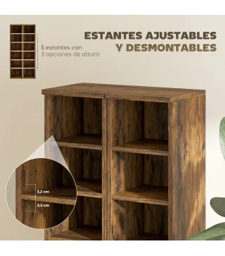 Set de 2 Estanterías para CDs y DVDs con 12 Compartimentos Estantes Ajustables 21x22,5x88,5 cm Marrón Rústico